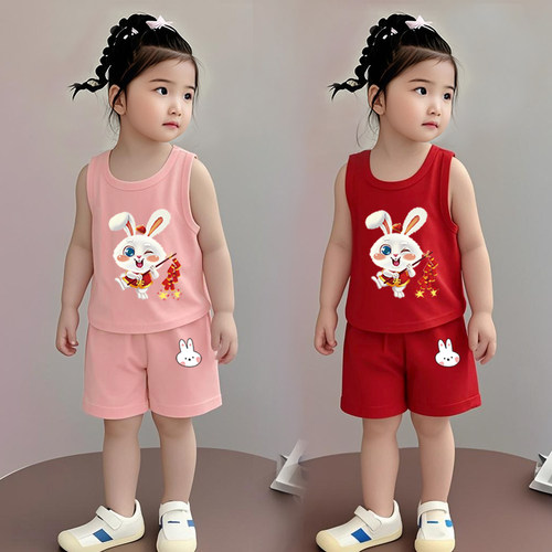 女童夏季纯棉背心短裤两件套
