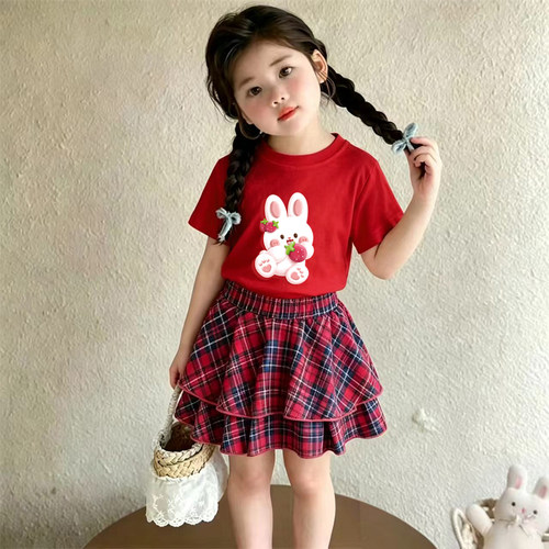 女童夏季纯棉短袖T恤蛋糕裙套装