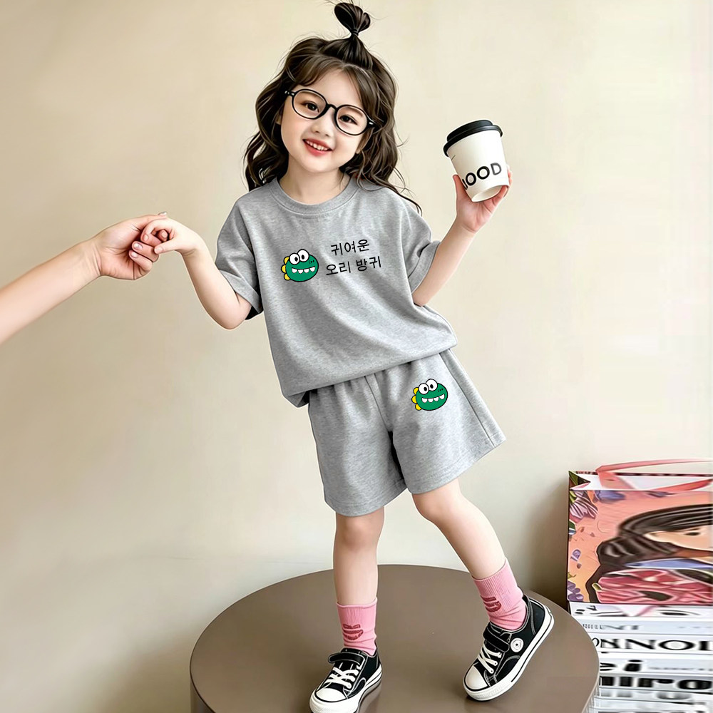 男女童纯棉夏装套装薄款夏天新款洋气宝宝短袖短裤儿童衣服两件套图片