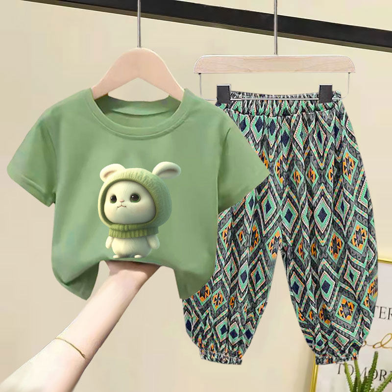 儿童套装2025夏装新款洋气韩版男女童薄款纯棉短袖T恤宝宝两件套