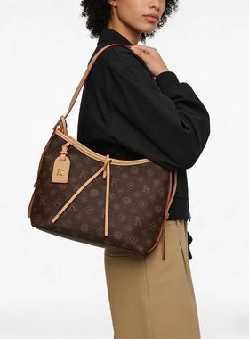 女包2025新款单肩托特包大容量通勤包包老花时尚腋下包复古斜挎包