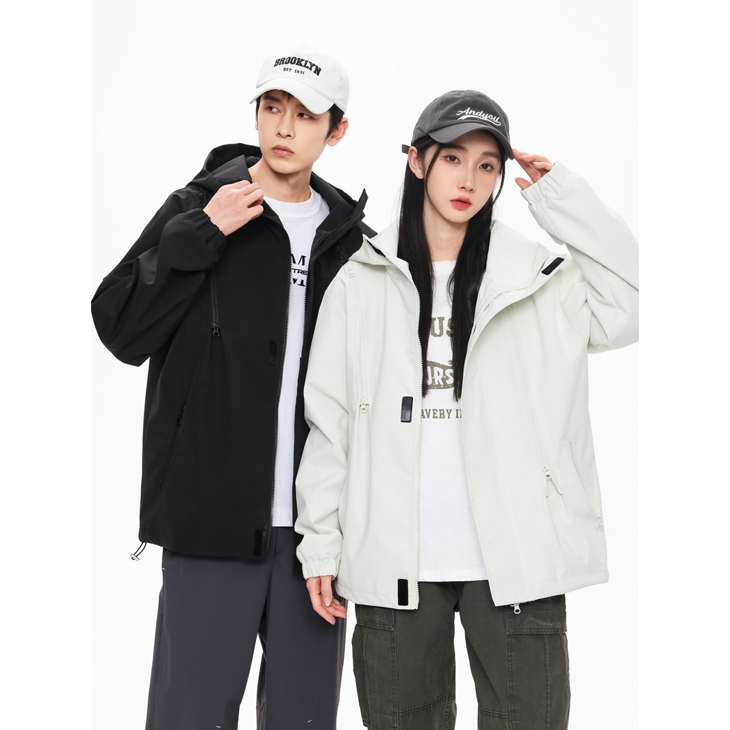 官方正品春秋款情侣潮牌时尚户外休闲连帽三防多拉链冲锋衣女男士
