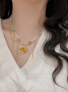 复古民族风新中式手工串珠链条流苏项链精致小众轻奢锁骨链颈链女