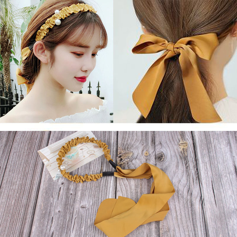 简约蝴蝶结头箍纯色日韩复古飘带发箍发饰发带编发明星网红同款