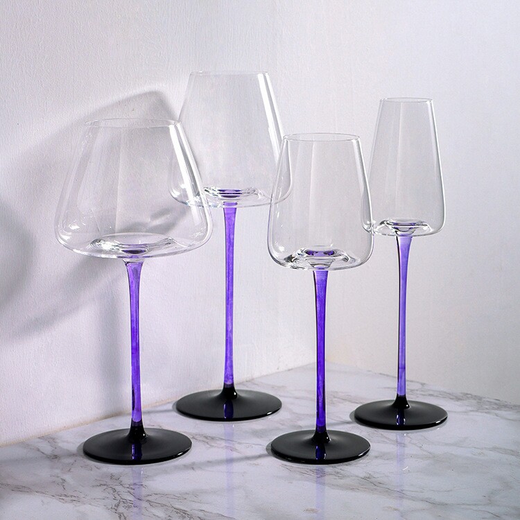 红酒杯家用套装法式高颜值紫色创意高脚杯黑领结葡萄酒杯