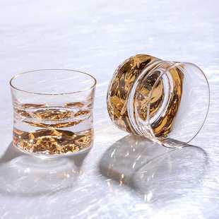 水晶玻璃威士忌酒杯束腰冰山烈酒杯酒吧厚底金山洋酒杯子男生礼物