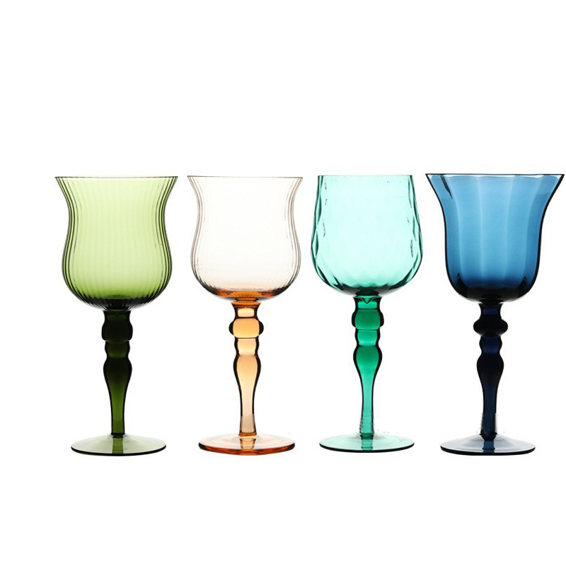 法式复古酒杯绿色高脚杯玻璃杯