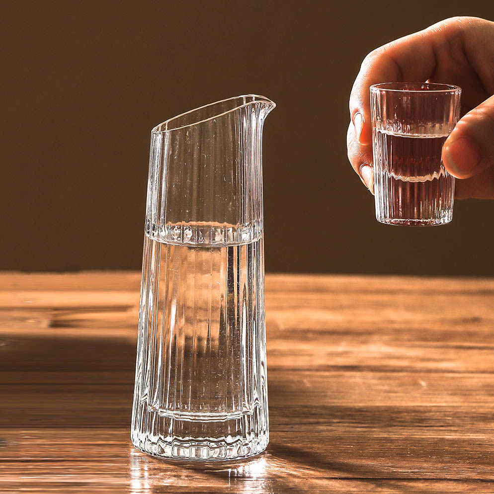 中式白酒杯竖纹分酒器小酒杯高颜值清酒壶家用酒具烈酒杯子一口杯