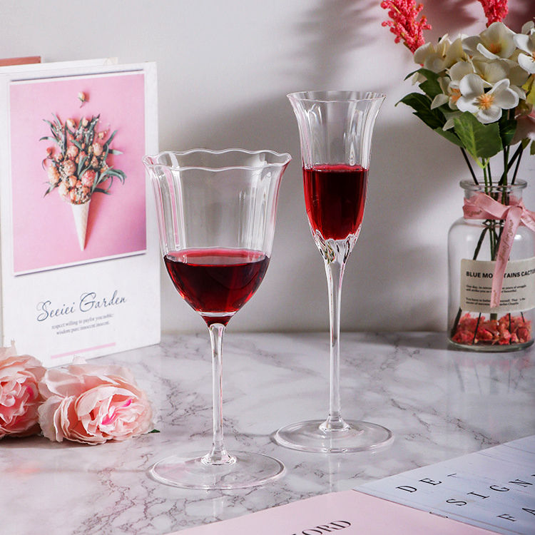 法式花朵设计款马天尼杯高颜值香槟杯红酒杯起泡酒鸡尾酒杯果酒杯