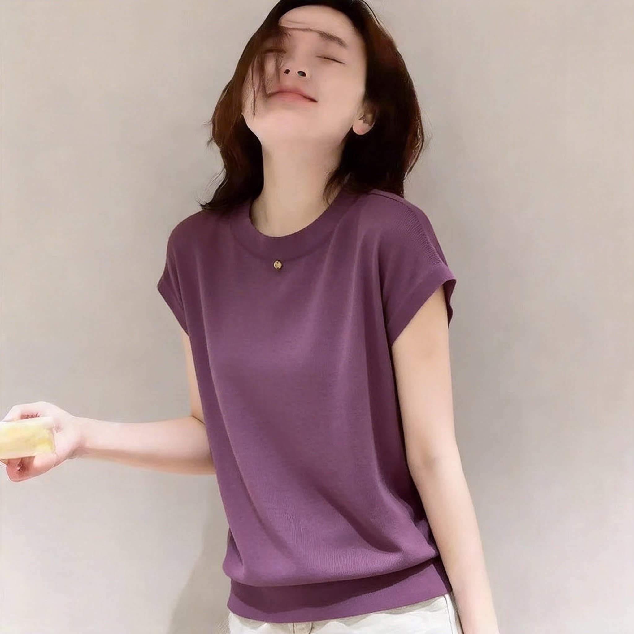 韩国2026夏季轻熟风宽松针织衫冰丝短袖T恤女莱赛尔天丝上衣休闲