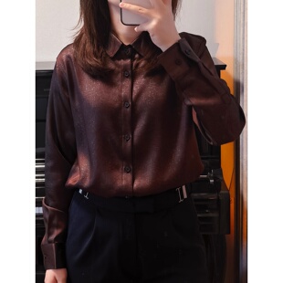 酒红衬衣 气质国风柔软中式 高端桑蚕丝香云纱休闲衬衫 女士春秋新款