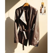 高级感皮衣外套女2025秋新款 气质pu皮宽松翻领收腰休闲皮夹克 时尚