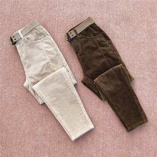 老爹裤 粗条绒加厚九分哈伦宽松显瘦萝卜裤 女秋冬新款 韩国灯芯绒裤