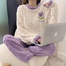 睡衣女秋冬季 珊瑚绒甜美法兰绒学生加绒加厚保暖可外穿家居服套装