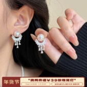 重工法式 李大爷 店 流苏极光珍珠蕾丝耳钉蚊香盘耳夹女耳饰高级