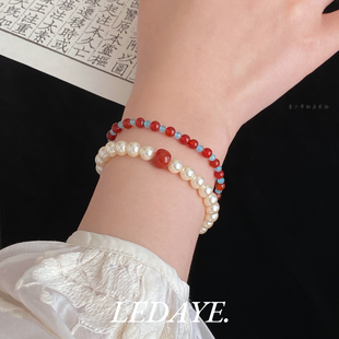 李大爷的店 天然红玛瑙珍珠手串叠戴百搭新中式高级感显白手链