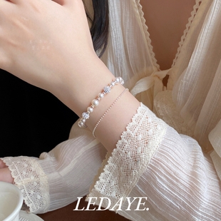 李大爷的店 钻球间隔双层米粒珍珠韩系叠戴手链高级感手串女礼物