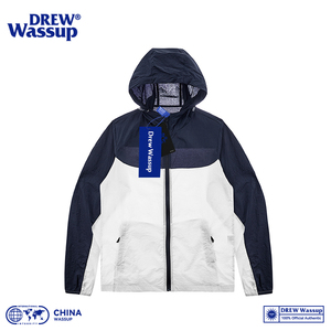 DREW WASSUP港风拼色连帽防晒衣男夏季UPF50+薄款情侣户外皮肤衣