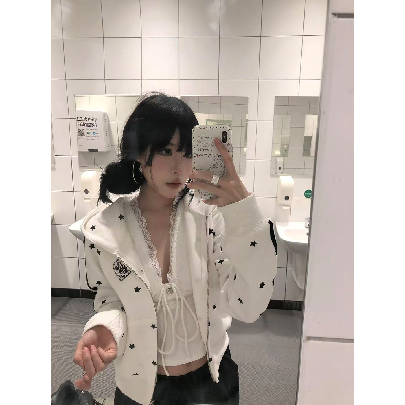 星星印花连帽短款连帽卫衣外套