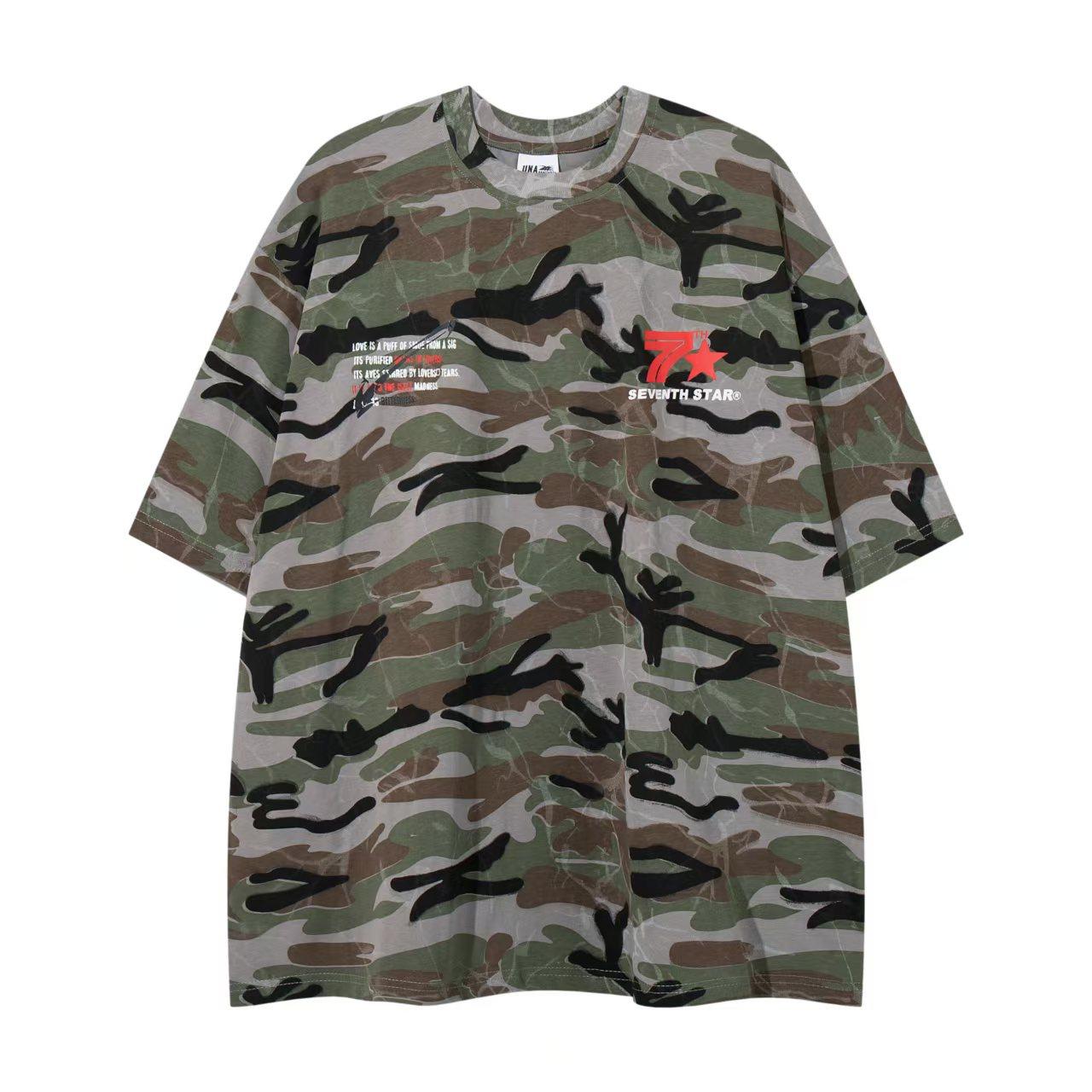 chaonimei美式复古高街迷彩嘻哈短袖男女国潮牌情侣宽松街头半袖,男装,T恤,淘宝优惠券,粉丝福利购,淘宝优惠卷