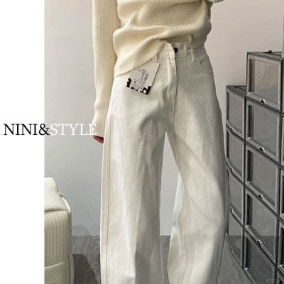 白色窄版阔腿牛仔裤女夏