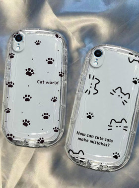 适用于苹果XR手机壳苹果16promax/15/14/13/12/11新款xsmax硅胶xs可爱iPhonex线条猫678plus透明气囊防摔se2