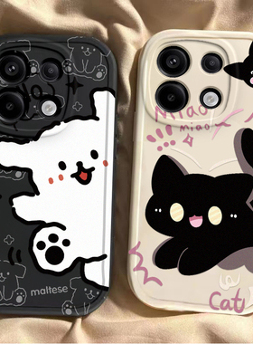 适用OPPOReno13手机壳Reno13Pro5G套OPPO新款OPPORone135G液态硅胶OPP0PP0PPO全包防摔Reon/Rone男女黑猫白狗