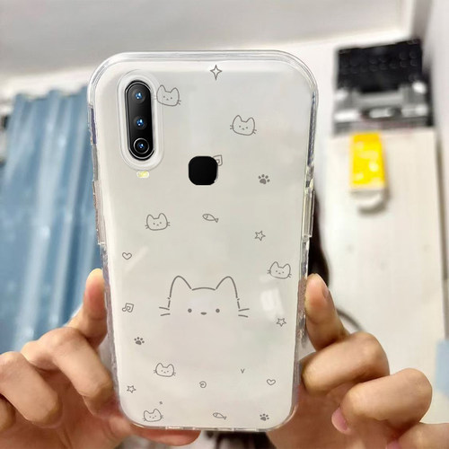 适用于vivoY17手机壳新款小猫头保护套网红高级感ins风卡通女可爱大孔硅胶软壳全包个性外壳防摔