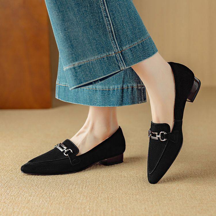 法式复古低跟单鞋女尖头工作鞋2025新款磨砂羊皮气质英伦风豆豆鞋,流行男鞋,马丁靴,淘宝优惠券,粉丝福利购,淘宝优惠卷