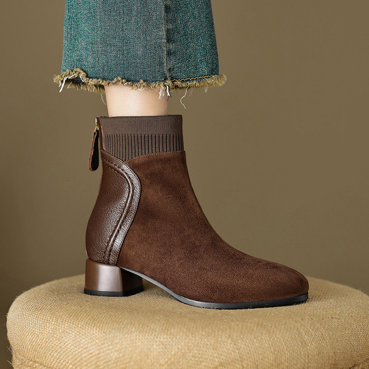 粗跟短靴女2025秋冬季新款毛线筒加绒靴子磨砂翻毛皮中跟圆头踝靴,户外/登山/野营/旅行用品,登山鞋/徒步鞋,淘宝优惠券,粉丝福利购,淘宝优惠卷