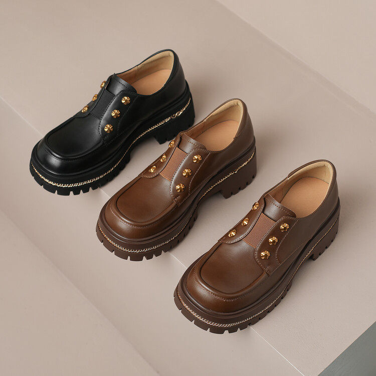 牛皮女鞋2023秋季新品粗跟方头深口乐福鞋女棕色厚底松糕鞋,户外/登山/野营/旅行用品,登山鞋/徒步鞋,淘宝优惠券,粉丝福利购,淘宝优惠卷