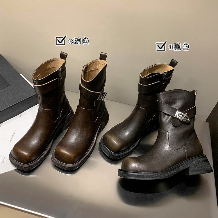 真皮带扣复古中跟短靴子女粗跟西部牛仔,居家布艺,居家婚庆拖鞋,淘宝优惠券,粉丝福利购,淘宝优惠卷