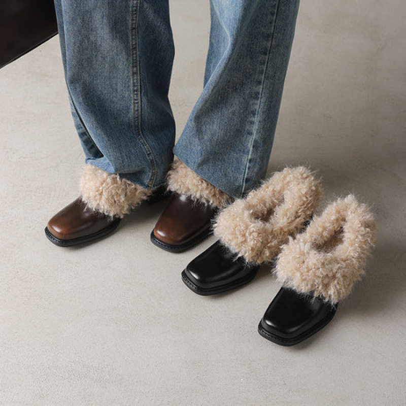 真皮加绒粗跟单鞋女秋冬季2025新款小皮鞋中跟毛毛鞋一脚蹬女鞋子,流行男鞋,马丁靴,淘宝优惠券,粉丝福利购,淘宝优惠卷