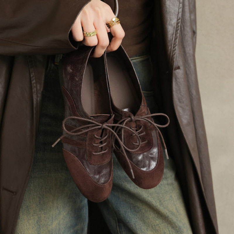 德训鞋女真皮系带拼色方头平底单鞋休闲鞋深口低跟舒适百搭小皮鞋,户外/登山/野营/旅行用品,登山鞋/徒步鞋,淘宝优惠券,粉丝福利购,淘宝优惠卷