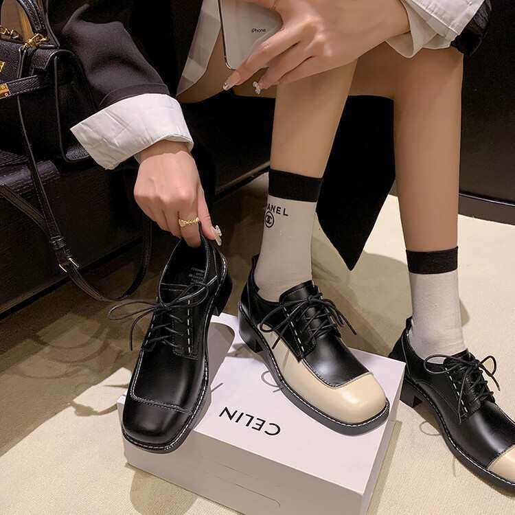 英伦复古拼色系带粗跟皮鞋2024牛皮四季单鞋女方头气质深口乐福鞋,户外/登山/野营/旅行用品,登山鞋/徒步鞋,淘宝优惠券,粉丝福利购,淘宝优惠卷