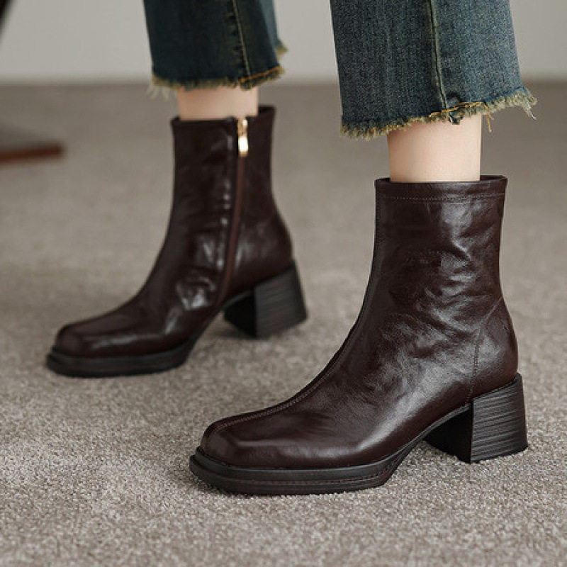 2025新款真羊皮女靴粗跟方头短靴女英伦风马丁靴复古棕色时装靴子,户外/登山/野营/旅行用品,登山鞋/徒步鞋,淘宝优惠券,粉丝福利购,淘宝优惠卷