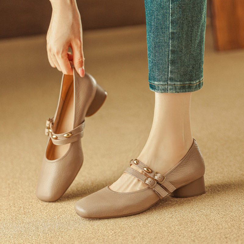 法式通勤小皮鞋女2025春秋新款配裙子粗跟浅口单鞋一字带玛丽珍鞋,流行男鞋,马丁靴,淘宝优惠券,粉丝福利购,淘宝优惠卷