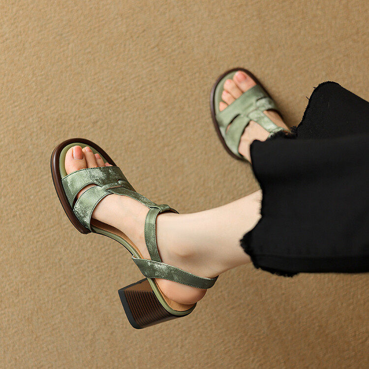 国风圆头镂空新中式罗马鞋高跟小众复古一字带编织绿色粗跟凉鞋女,户外/登山/野营/旅行用品,登山鞋/徒步鞋,淘宝优惠券,粉丝福利购,淘宝优惠卷
