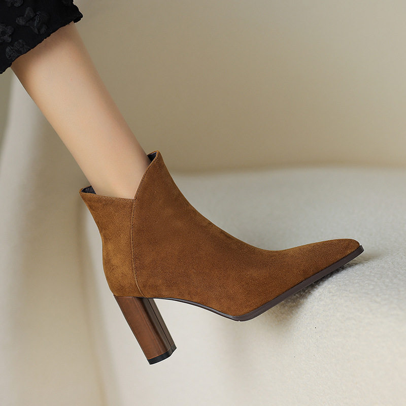 法式气质尖头高跟短靴子女2023新款复古粗跟及裸靴羊皮瘦瘦靴单靴,居家布艺,居家婚庆拖鞋,淘宝优惠券,粉丝福利购,淘宝优惠卷