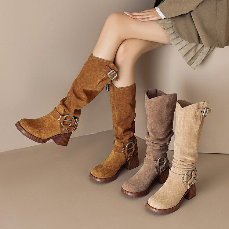 中高筒靴bai搭粗跟套筒牛皮舒适软堆堆靴2023秋冬粗跟薄款西部靴,户外/登山/野营/旅行用品,登山鞋/徒步鞋,淘宝优惠券,粉丝福利购,淘宝优惠卷