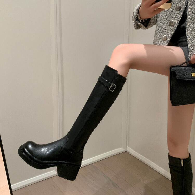 过膝长靴女高跟2024秋冬新款皮带扣粗跟骑士靴真皮显瘦腿弹力靴子,户外/登山/野营/旅行用品,登山鞋/徒步鞋,淘宝优惠券,粉丝福利购,淘宝优惠卷