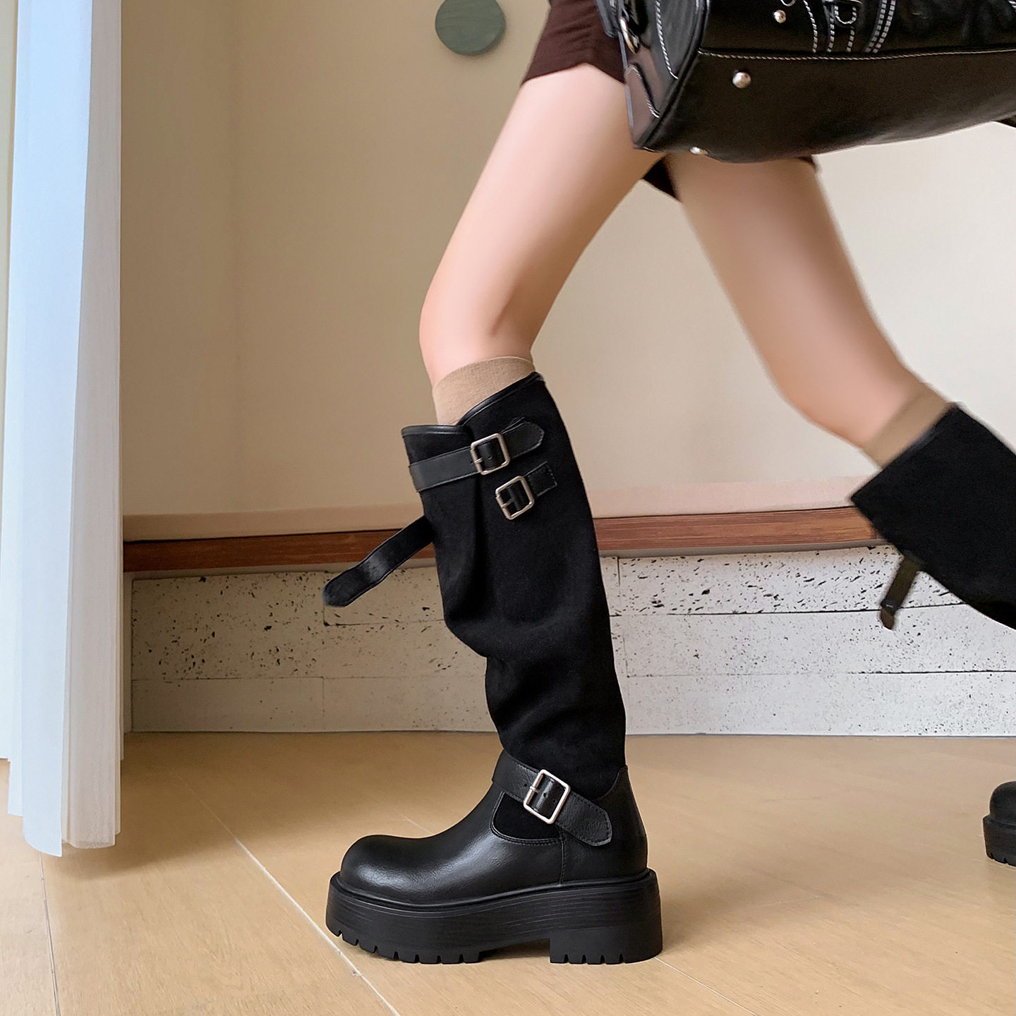 zijin家~大筒围可调节~复古圆头厚底皮带扣骑士靴25秋冬新款长靴~,户外/登山/野营/旅行用品,登山鞋/徒步鞋,淘宝优惠券,粉丝福利购,淘宝优惠卷