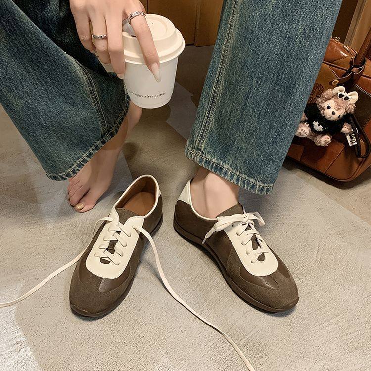 2025春秋新款真皮复古圆头平底拼色软底运动休闲芭蕾德训鞋女春秋,居家布艺,居家婚庆拖鞋,淘宝优惠券,粉丝福利购,淘宝优惠卷