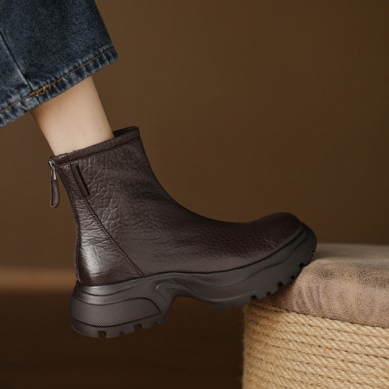 2025新款法式复古真皮圆头粗跟中跟单鞋女短靴瘦瘦靴女高跟鞋女款,户外/登山/野营/旅行用品,登山鞋/徒步鞋,淘宝优惠券,粉丝福利购,淘宝优惠卷