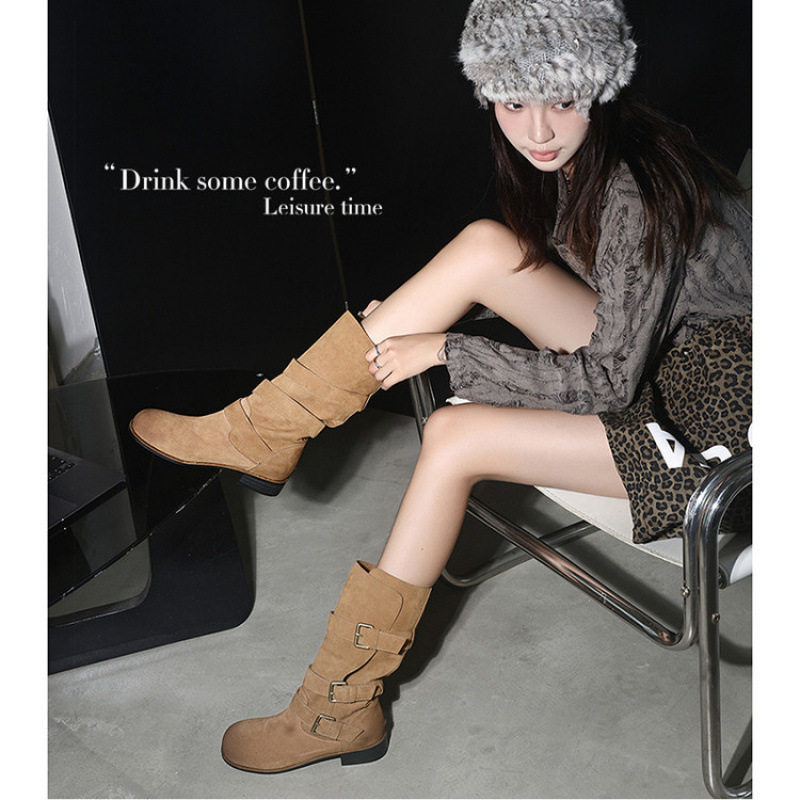 翻折两穿2025新款真皮复古西部牛仔靴棕色靴子美拉德中筒靴裤管靴,运动/瑜伽/健身/球迷用品,广场舞鞋,淘宝优惠券,粉丝福利购,淘宝优惠卷