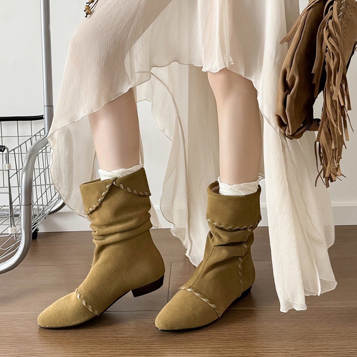 新品复古尖头套筒平底短靴女2025秋新款舒适百搭中筒磨砂编织西部,户外/登山/野营/旅行用品,登山鞋/徒步鞋,淘宝优惠券,粉丝福利购,淘宝优惠卷