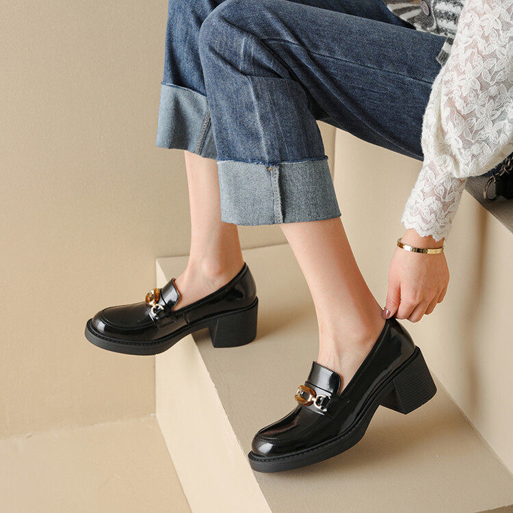 2023春季新品粗跟圆头深口四季单鞋大码高跟女鞋乐福鞋子,流行男鞋,马丁靴,淘宝优惠券,粉丝福利购,淘宝优惠卷