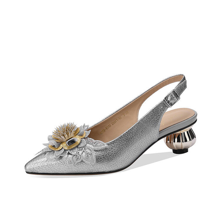 2023夏季新款女鞋尖头粗跟中跟鞋花朵搭扣电镀跟时装鞋名媛凉鞋女,居家布艺,居家婚庆拖鞋,淘宝优惠券,粉丝福利购,淘宝优惠卷