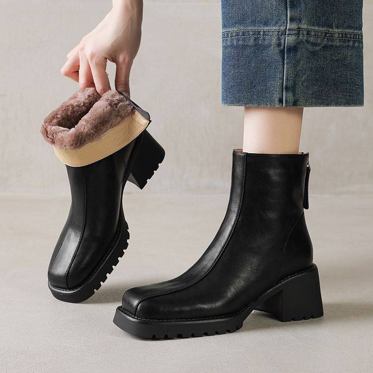 牛皮版 方头粗跟防水台显瘦包腿户外靴2024冬季后拉链雪地靴女,户外/登山/野营/旅行用品,登山鞋/徒步鞋,淘宝优惠券,粉丝福利购,淘宝优惠卷