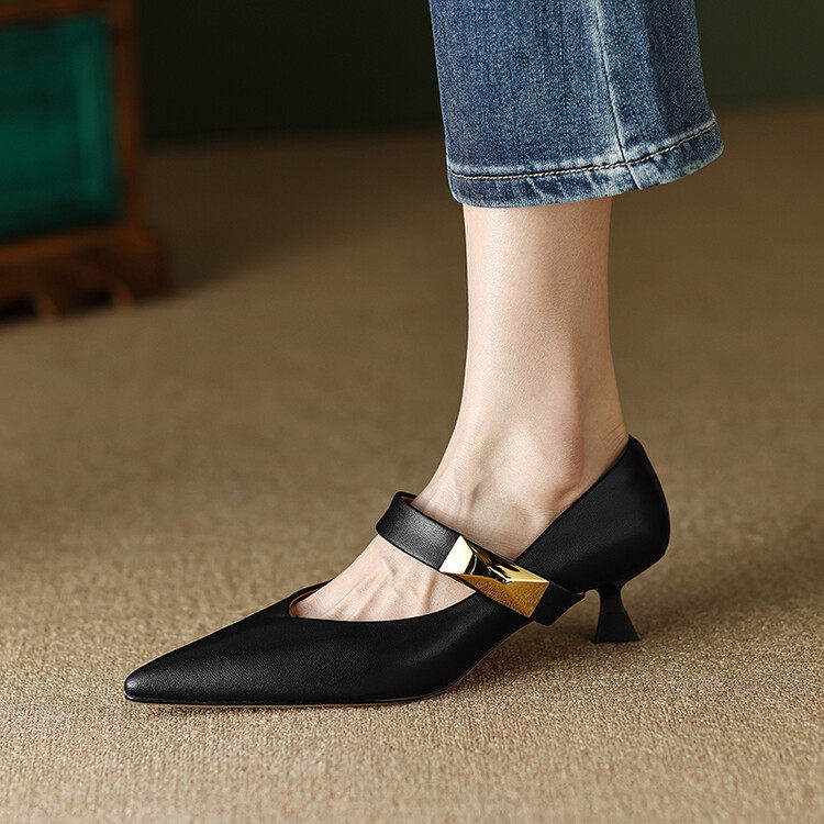 舒适软底羊皮优雅小猫跟2023春季尖头细中跟金属方扣玛丽珍单鞋女,运动鞋new,跑步鞋,淘宝优惠券,粉丝福利购,淘宝优惠卷